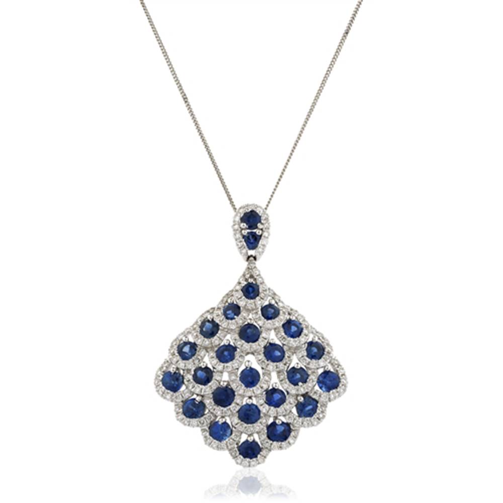 Round Blue Sapphire & Diamond Pendant W