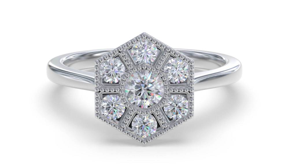 0.40ct Hexagon Round Diamond Cluster Ring set in White Gold