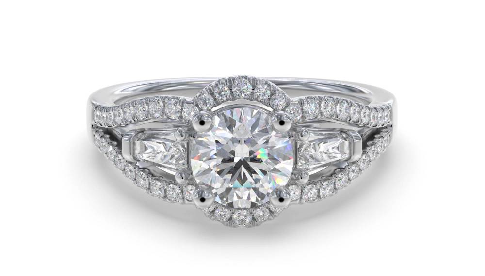 1.10ct Modern Round Diamond Trilogy Halo Ring W