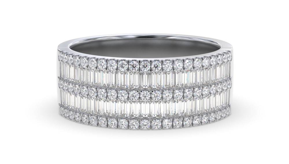 1.10ct Round & Baguette Diamond Multi Row Dress Ring W