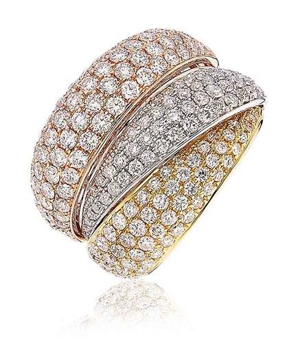 2.80ct Tri Tone Round Diamond Pave Dress Ring W