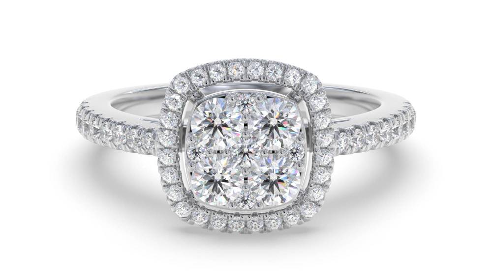 0.60ct Modern Round Diamond Halo Cluster Ring set in White Gold