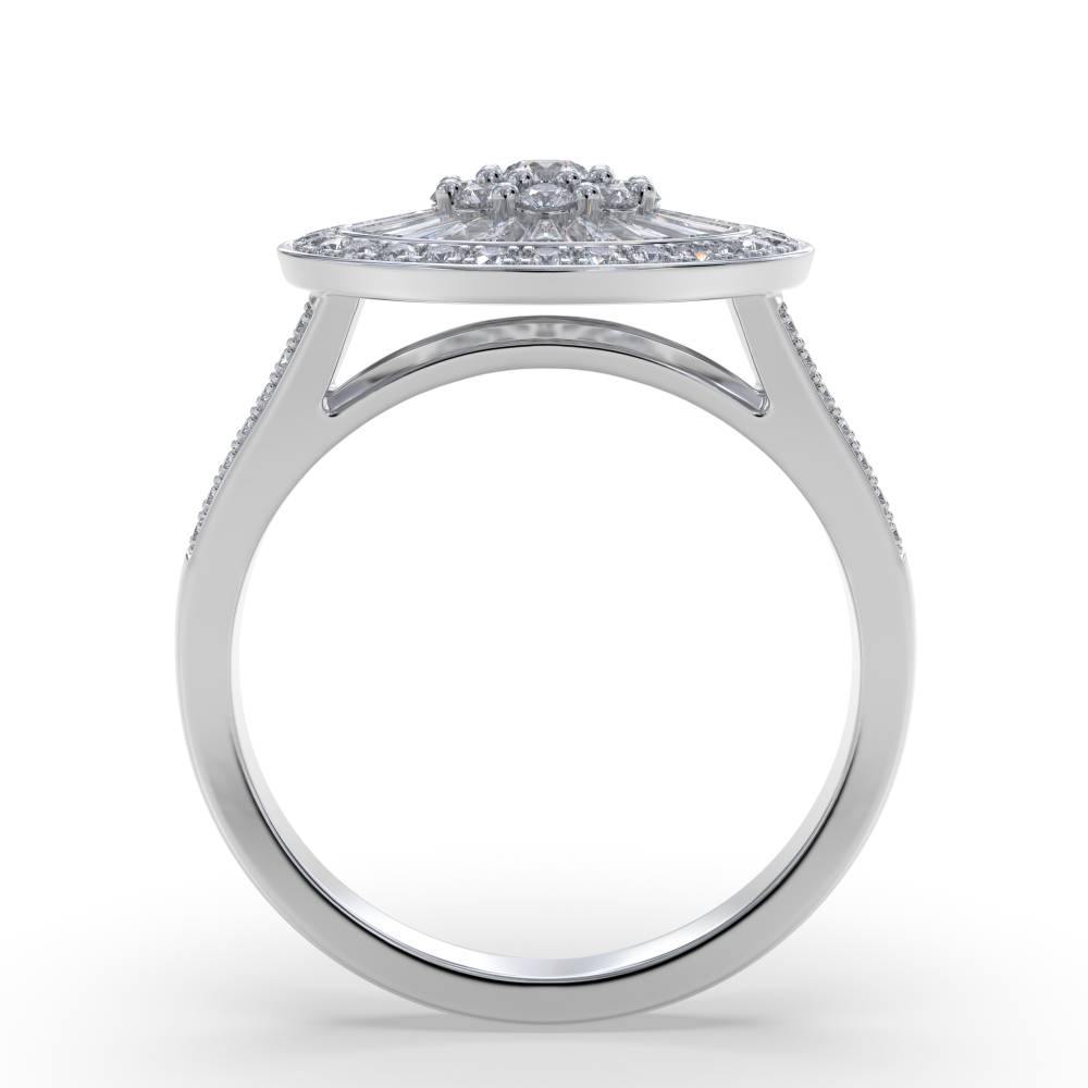 1.00ct Elegant Round/Baguette Diamond Cluster Ring set in White Gold