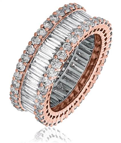 4.00ct Round & Baguette Diamond Mulit Row Dress Ring Image