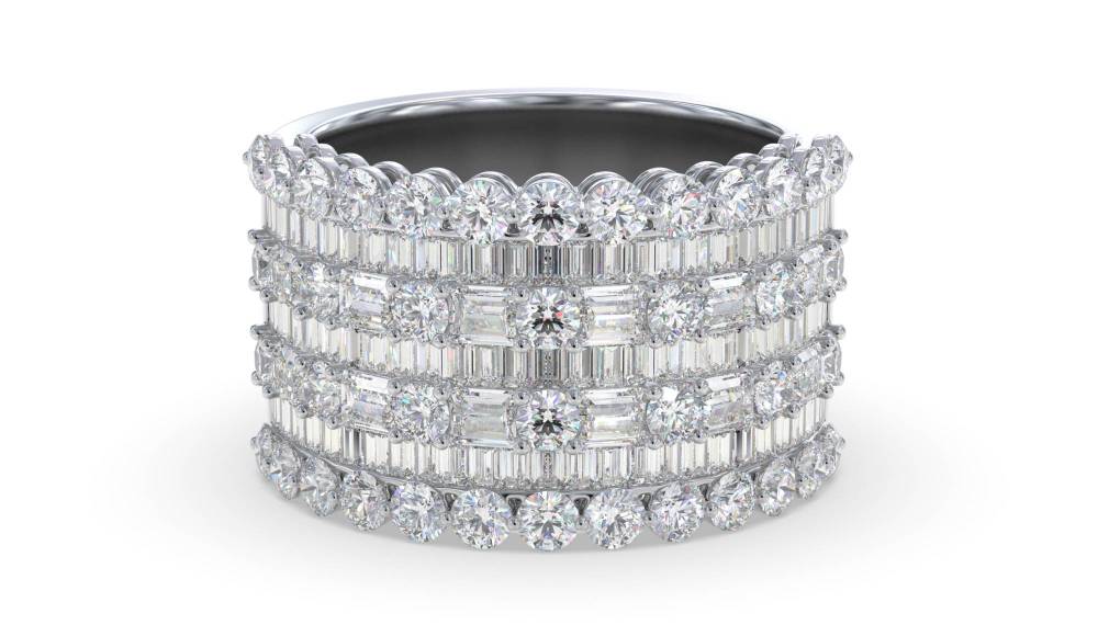 3.00ct Round & Baguette Diamond Multi Row Dress Ring W