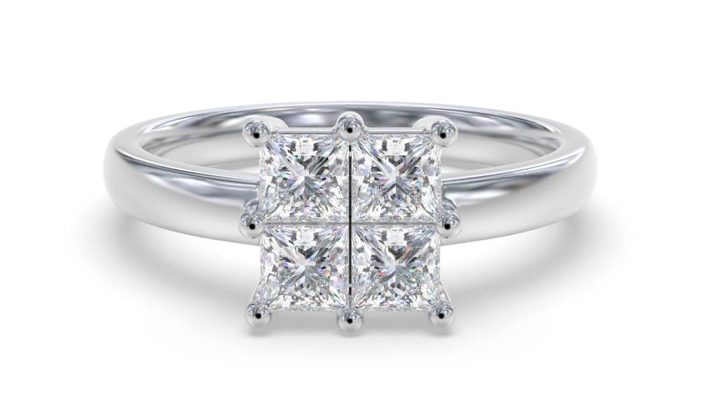 0.50ct Elegant Princess Diamond Cluster Ring set in White Gold