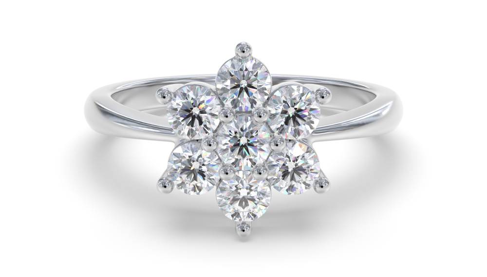 2.00ct Modern Flower Round Diamond Cluster Ring set in White Gold