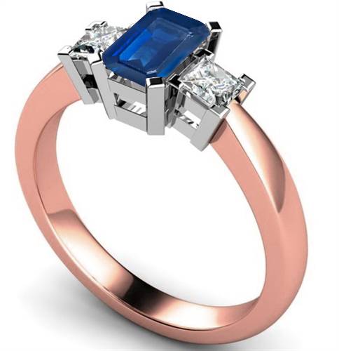 Emerald Blue Sapphire & Diamond Trilogy Ring Image