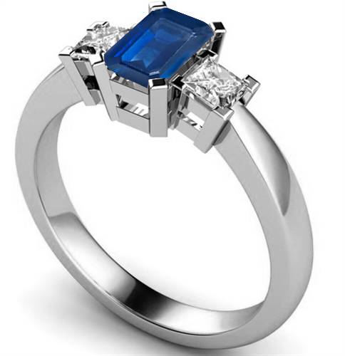 Emerald Blue Sapphire & Diamond Trilogy Ring Image