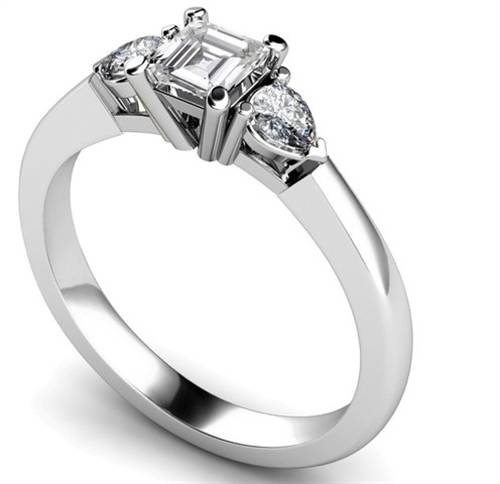 Elegant Asscher & Pear Diamond Trilogy Ring P