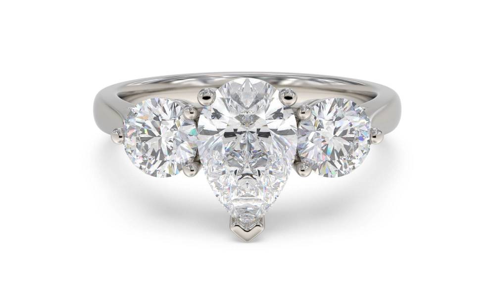Stylish Pear & Round Diamond Trilogy Ring Image