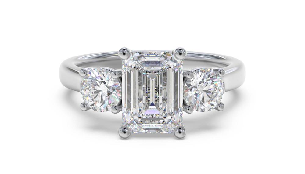 Classic Emerald & Round Diamond Trilogy Ring Image