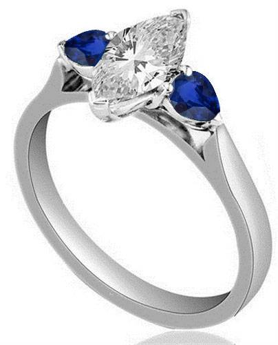 Marquise Diamond & Blue Sapphire Trilogy Ring Image
