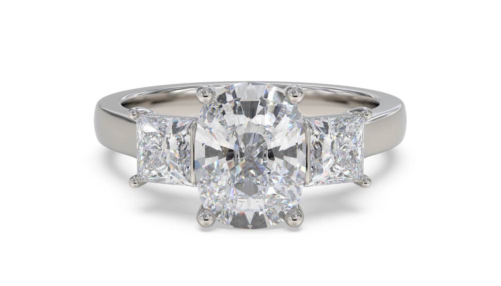 Simple Cushion & Princess Diamond Trilogy Ring P