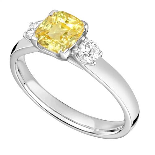 Yellow Cushion Diamond Trilogy Ring Yellow Gold