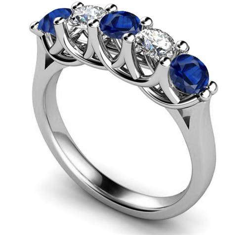 5 Stone Diamond & Blue Sapphire Half Eternity Ring Image