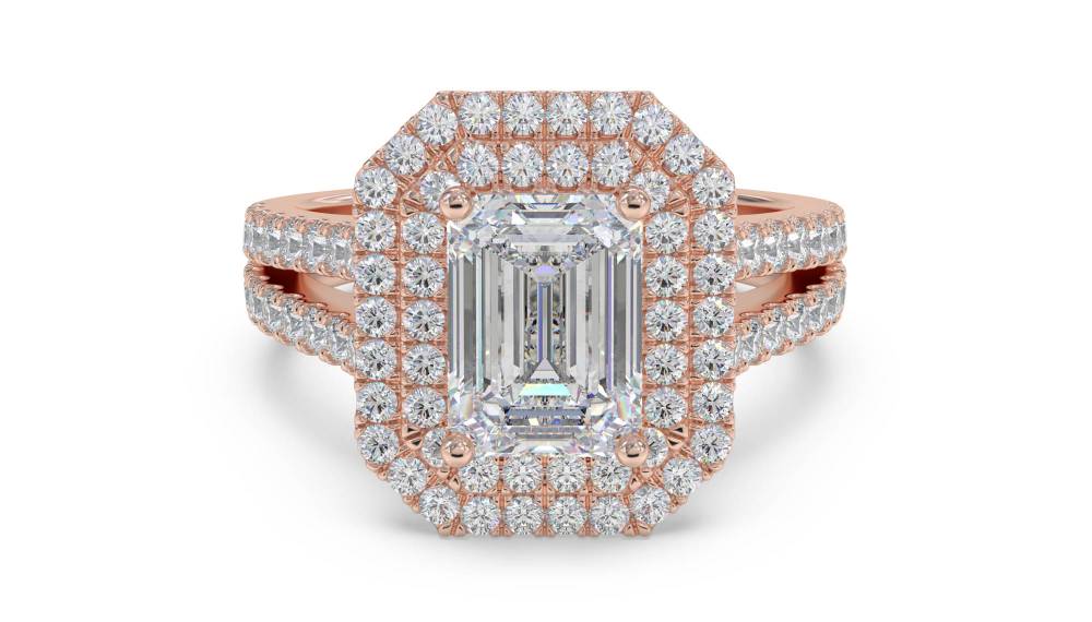 Emerald Diamond Halo Shoulder Set Ring Image