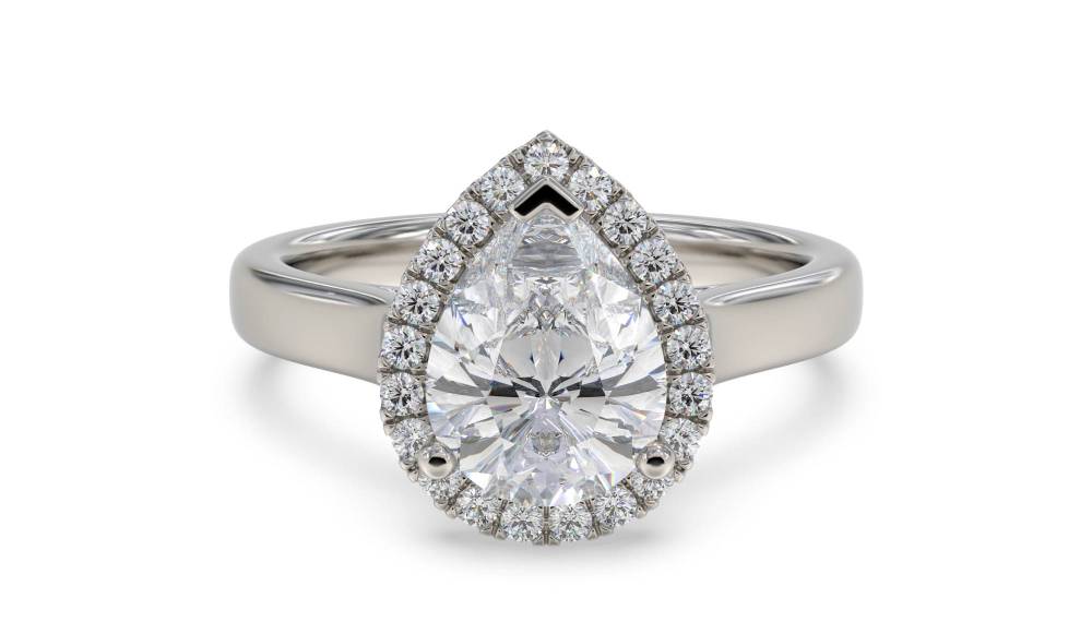 Pear Diamond Single Halo Ring set in Platinum