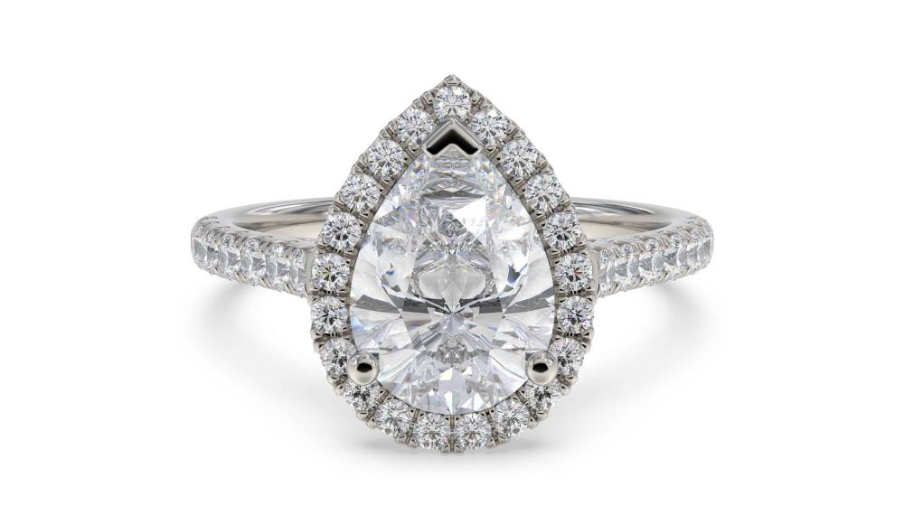 Pear Diamond Single Halo Shoulder Set Ring set in Platinum