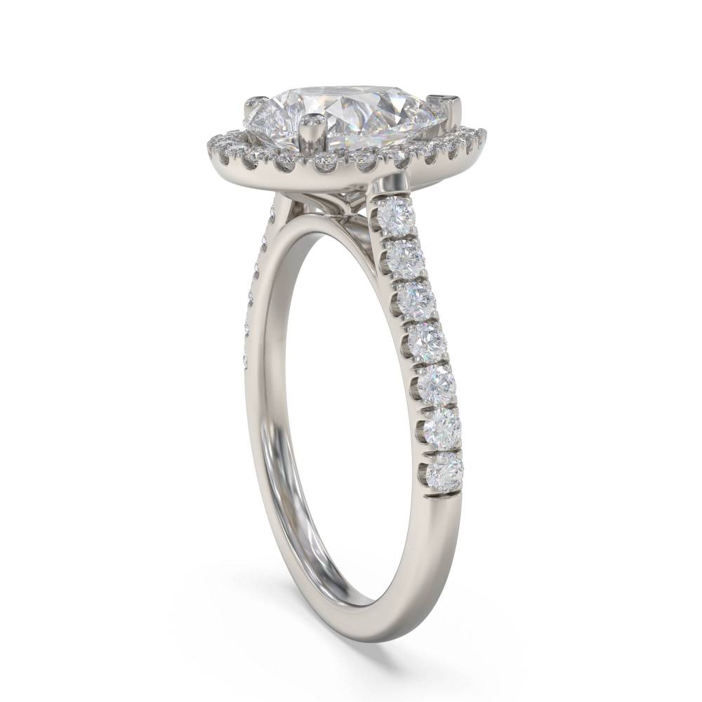 Pear Diamond Single Halo Shoulder Set Ring set in Platinum