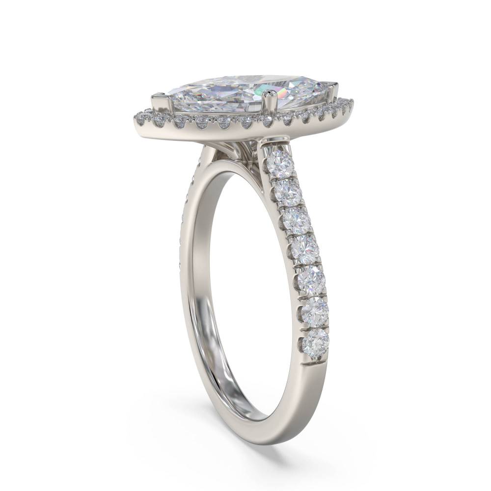 Marquise Diamond Single Halo Shoulder Set Ring set in Platinum