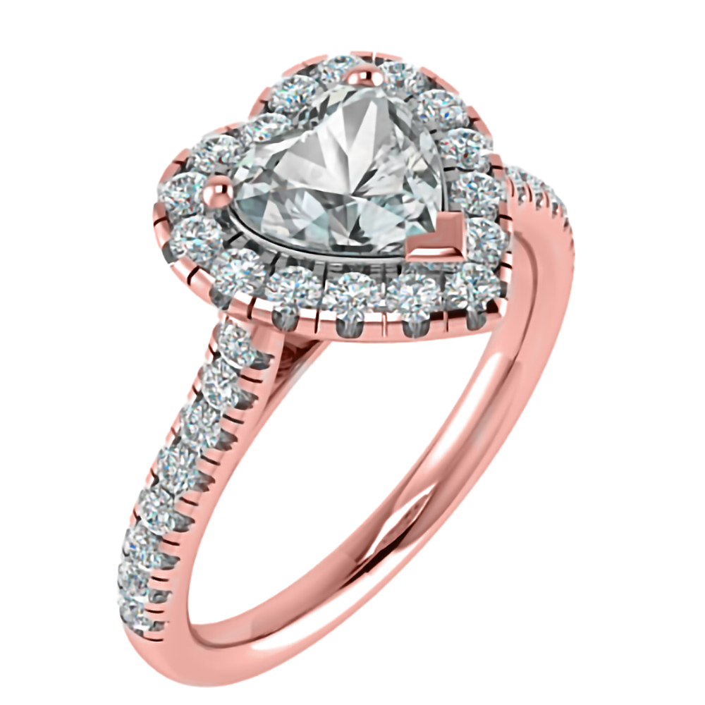Heart Diamond Single Halo Shoulder Set Ring Image