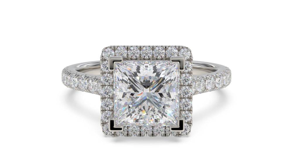 Princess Diamond Single Halo Shoulder Set Ring set in Platinum