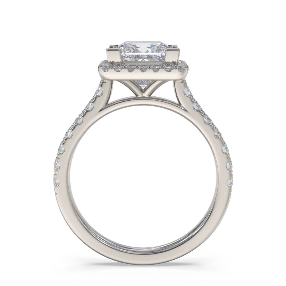 Princess Diamond Single Halo Shoulder Set Ring set in Platinum