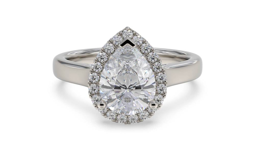 Pear Diamond Single Halo Ring set in Platinum