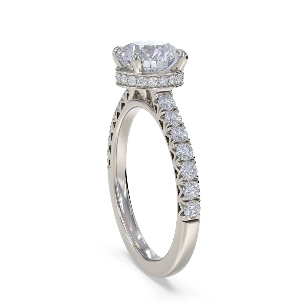 Round Diamond Single Hidden Halo Shoulder Set Ring P