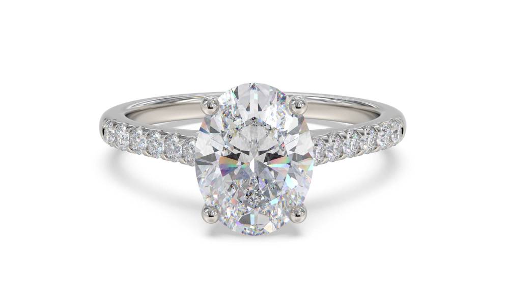 Oval Diamond Shoulder Set Ring set in Platinum