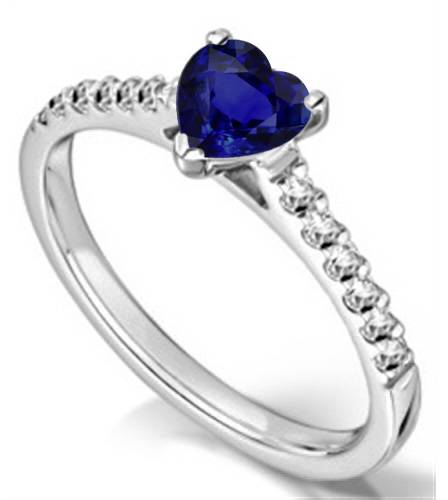 Fancy Blue Sapphire Heart Diamond Shoulder Set Ring P