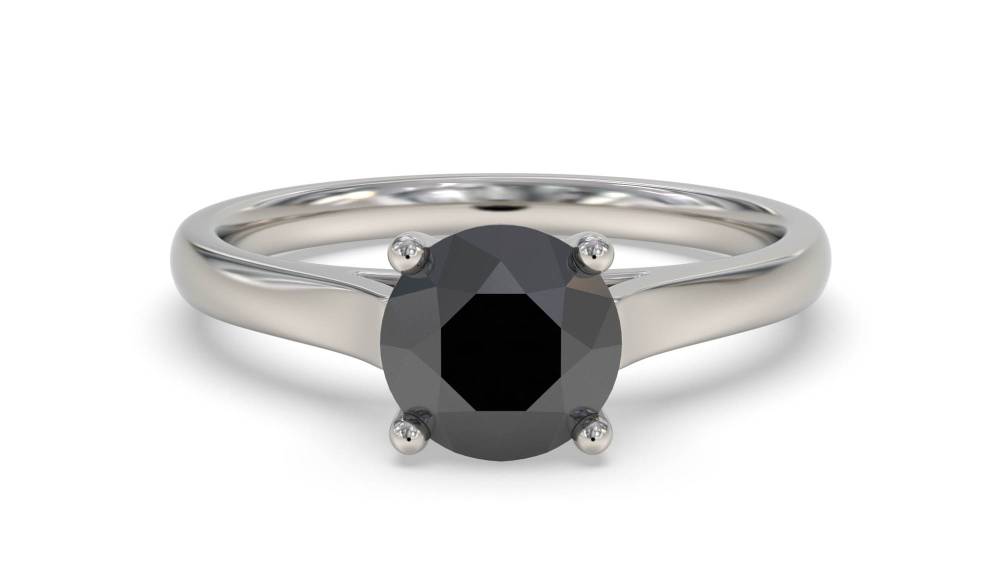 Black Diamond Solitaire Ring set in Platinum