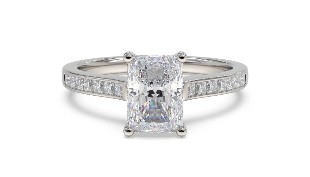 Radiant Diamond Shoulder Set Ring set in Platinum