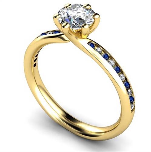Blue Sapphire And Round Diamond Engagement Ring Image