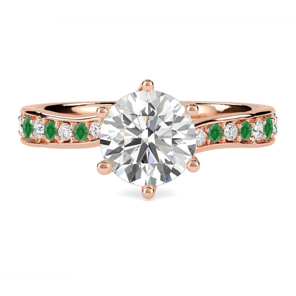 Emerald and Round Diamond Engagement Ring Image