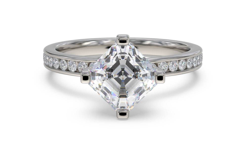 Asscher Diamond Shoulder Set Ring set in Platinum