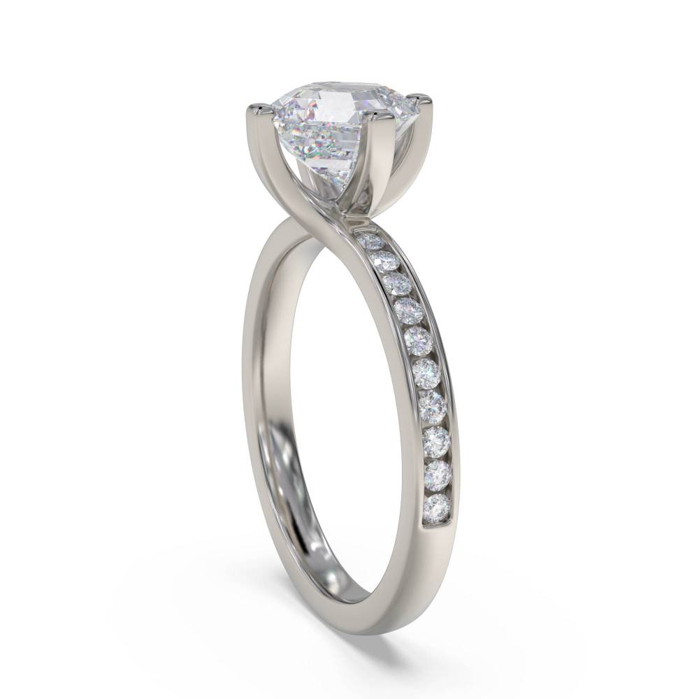 Asscher Diamond Shoulder Set Ring set in Platinum