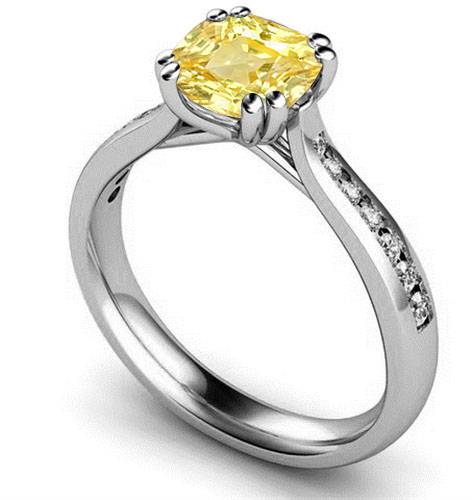 Fancy Yellow Cushion Diamond Shoulder Set Ring P