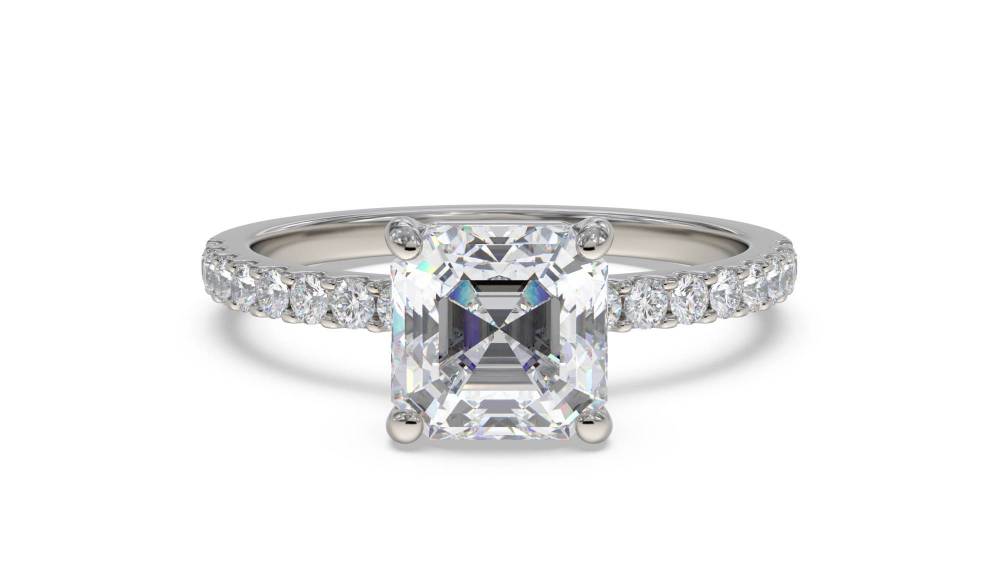 Asscher Diamond Shoulder Set Ring set in Platinum