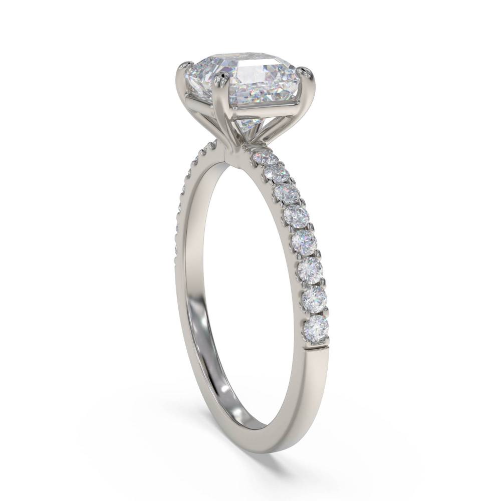 Asscher Diamond Shoulder Set Ring set in Platinum