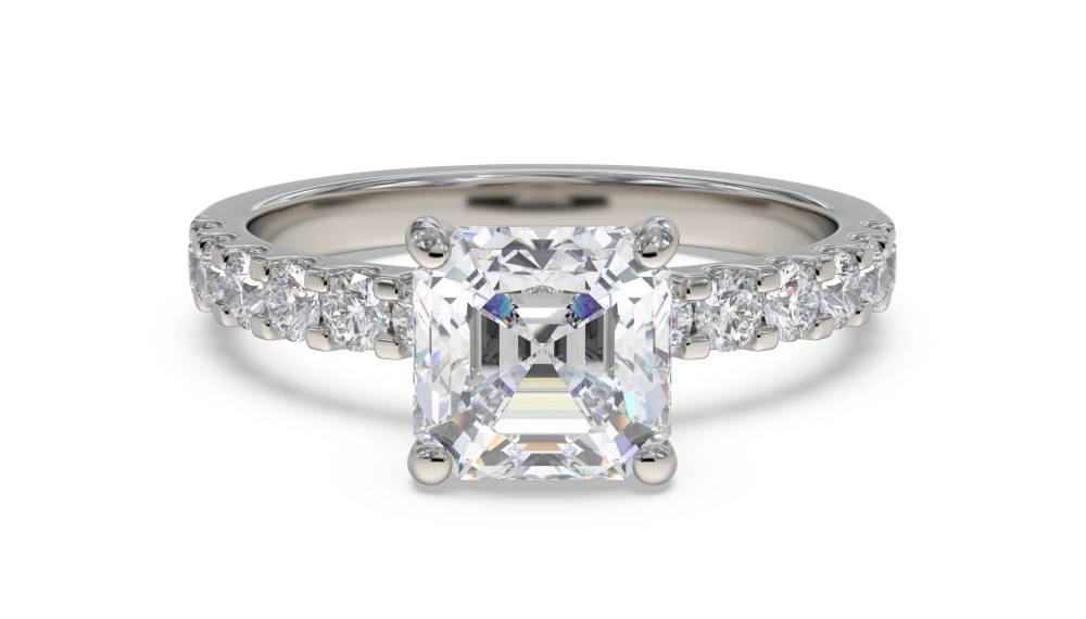 Asscher Diamond Shoulder Set Ring set in Platinum