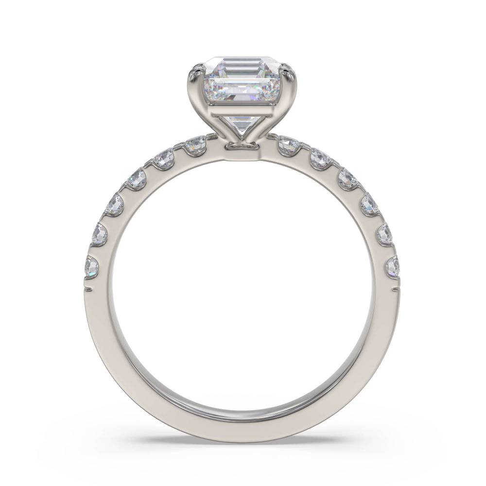 Asscher Diamond Shoulder Set Ring set in Platinum