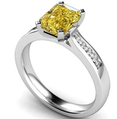 Fancy Yellow Radiant Diamond Halo Shoulder Set Ring P