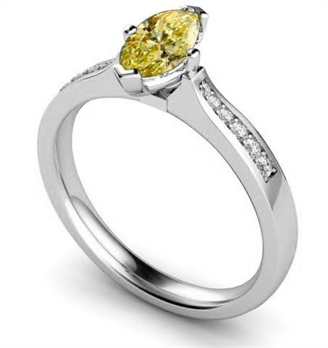 Fancy Yellow Marquise Diamond Single Halo Shoulder Set Ring P