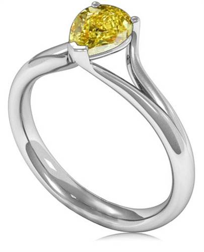 Fancy Yellow Pear Diamond Solitaire Ring P