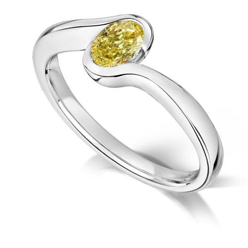 Fancy Yellow Oval Diamond Solitaire Ring P