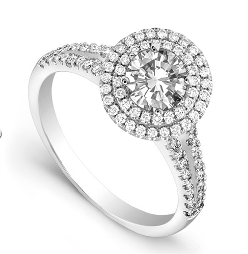 Round Diamond Single Halo Shoulder Set Ring P