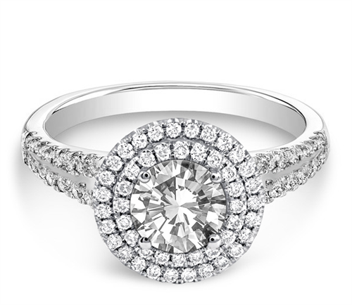 Round Diamond Single Halo Shoulder Set Ring P