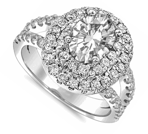 Oval Diamond Double Halo Shoulder Set Ring W